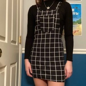 Black and White Grid Overall Dress